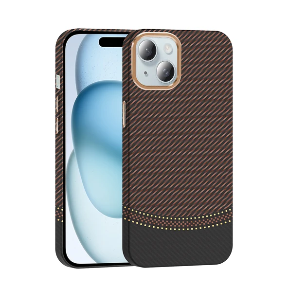 Apple iPhone 15 Kılıf M-safe Şarj Özellikli Karbon Fiber Görünümlü  Gros Kapak ürün görseli