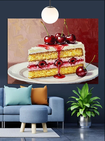 Vişneli Kek Tatlı Dilimi Dekoratif Kanvas - Mdf Ahşap Tablo