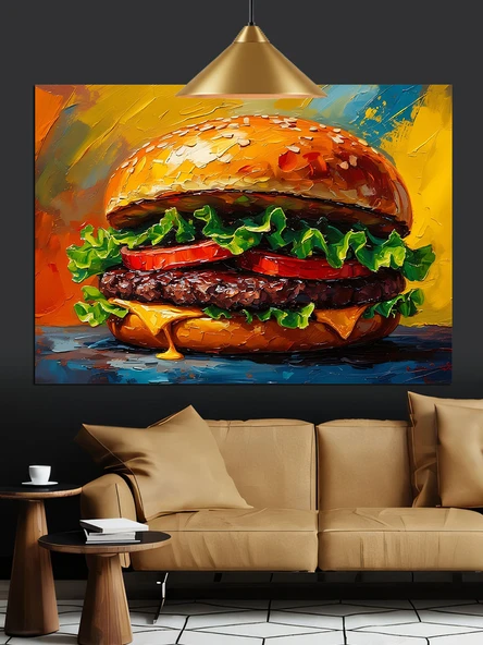 Hamburger Peynir Domates  Dekoratif Kanvas - Mdf Ahşap Tablo - 2