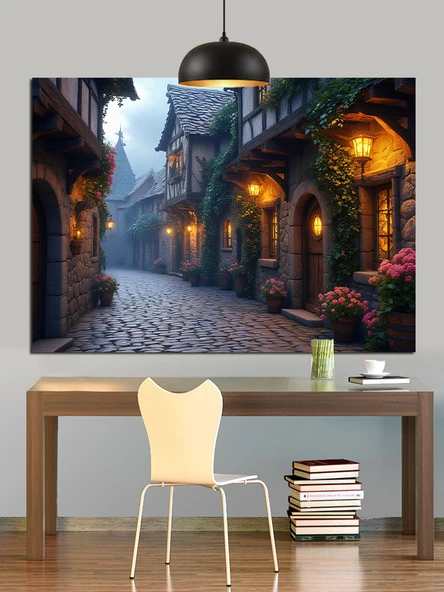 Eski Taş Sokak Manzarası Dekoratif Kanvas - Mdf Ahşap Tablo