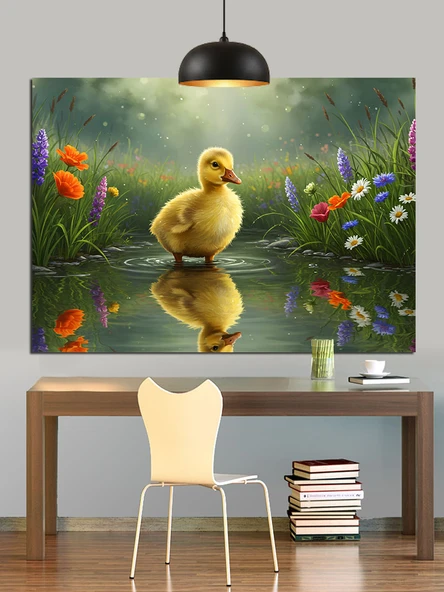 Küçük Sarı Ördek Yavrusu Dekoratif Kanvas - Mdf Ahşap Tablo - 2