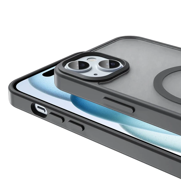 Apple iPhone 15 Kılıf M-safe Şarj Özellikli Mat Arka Yüzey  Sio Kapak - Resim 7