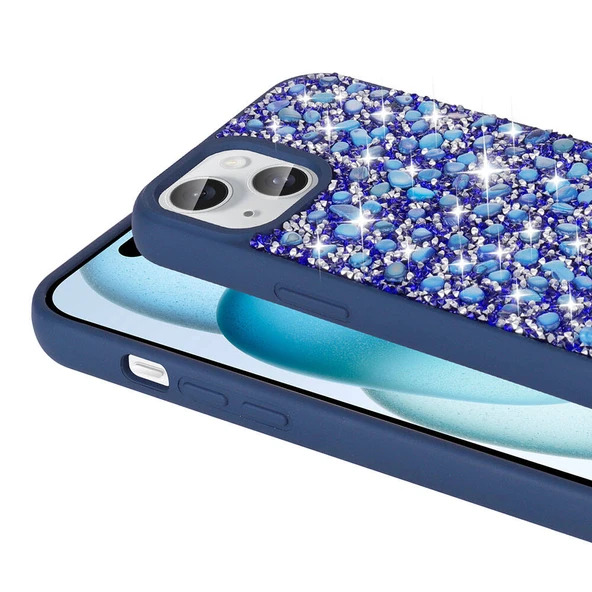 Apple iPhone 15 Kılıf Parlak Taşlı Tasarım  Linea Diamond Kapak - Resim 7