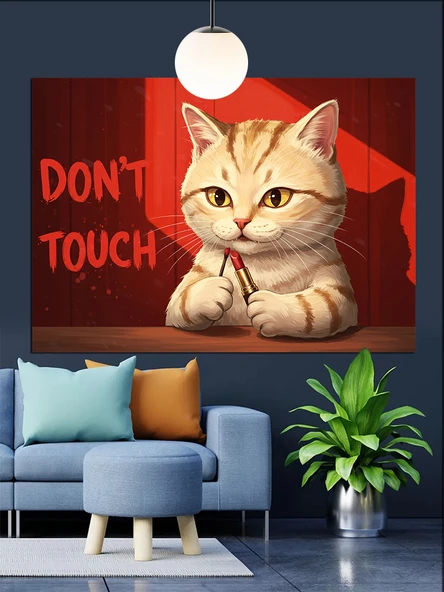 DON'T TOUCH Kedi Portresi Dekoratif Kanvas - Mdf Ahşap Tablo