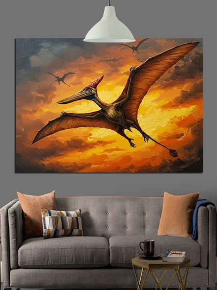 Uçan Dinozor Hayvan Figürü Dekoratif Kanvas - Mdf Ahşap Tablo - 3
