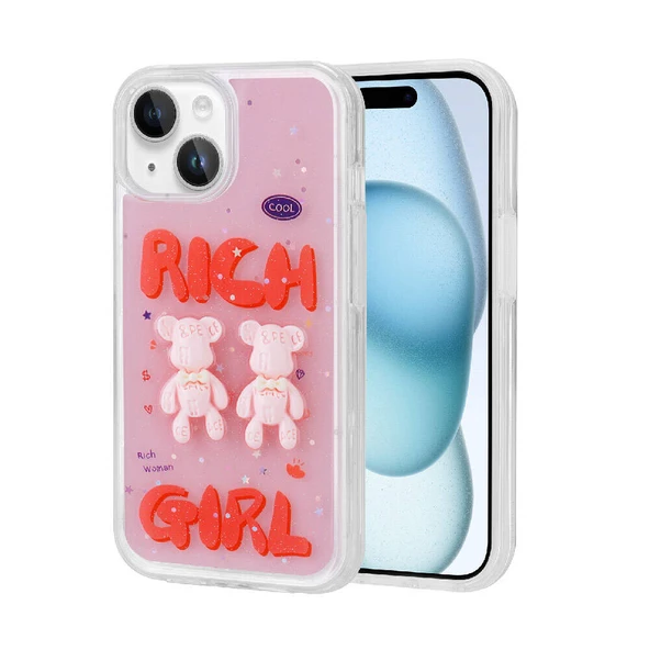 Apple iPhone 15 Plus Kılıf Kabartma Figürlü Parlak  Minimini Silikon Kapak - Resim 2