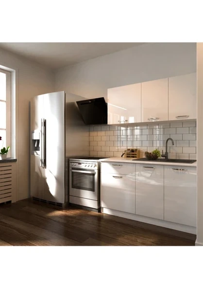 T Designo Esin Hazır Mutfak Dolabı 140 cm -Tezgah Dahil - Parlak Beyaz ürün görseli