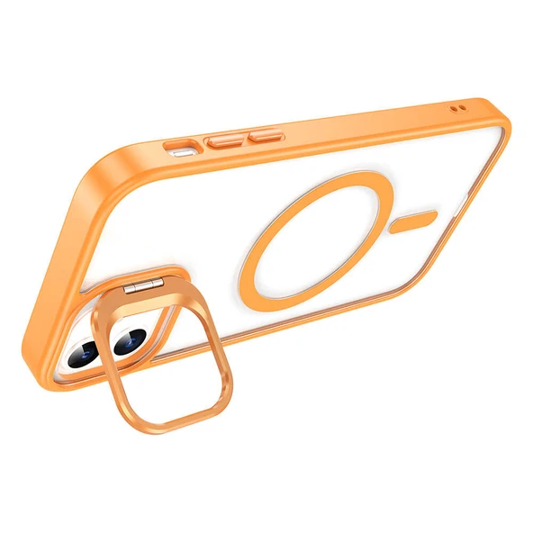 Apple iPhone 15 Kılıf M-safe Şarj Özellikli Standlı  M-safe Klon Lensli Kapak - Resim 5