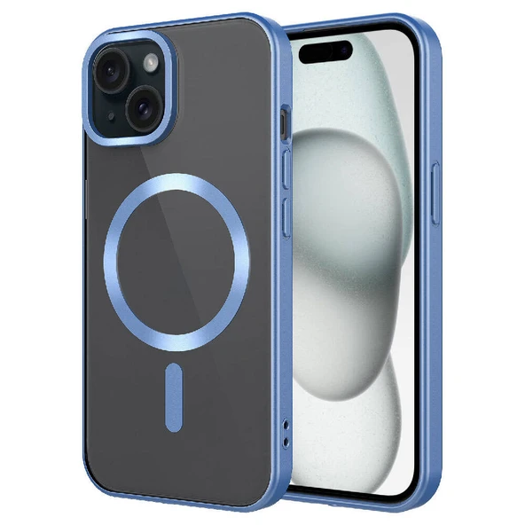 Apple iPhone 15 Plus Kılıf Mat Tasarımlı M-safe Wireless Şarj Özellikli  Mat Setro Kapak ürün görseli
