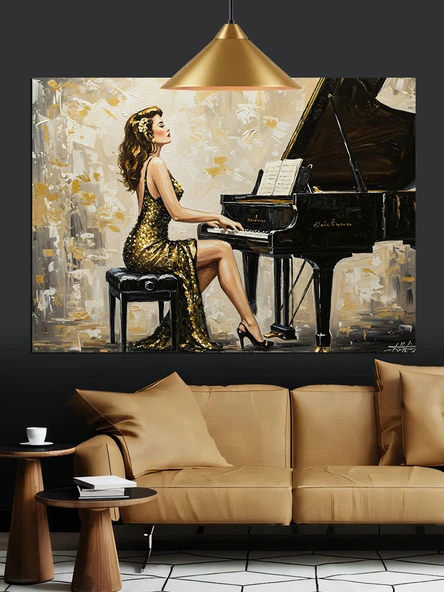 Piyano Çalan Zarif Kadın Dekoratif Kanvas - Mdf Ahşap Tablo - 2