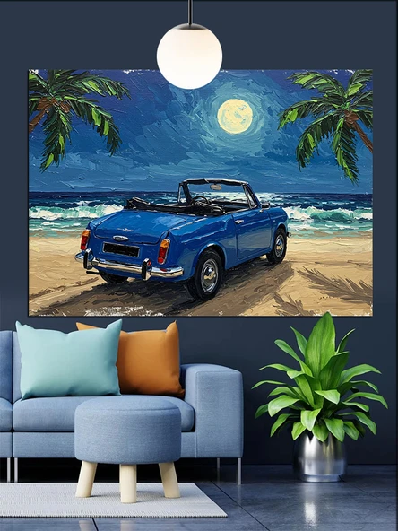 Mavi Araba Güneş Işığı Dekoratif Kanvas - Mdf Ahşap Tablo - 3