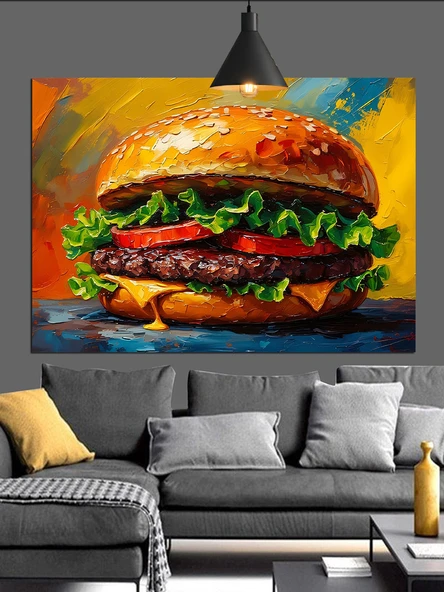 Hamburger Peynir Domates  Dekoratif Kanvas - Mdf Ahşap Tablo - 3