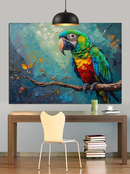 Canlı Renkli Papağan Dekoratif Kanvas - Mdf Ahşap Tablo