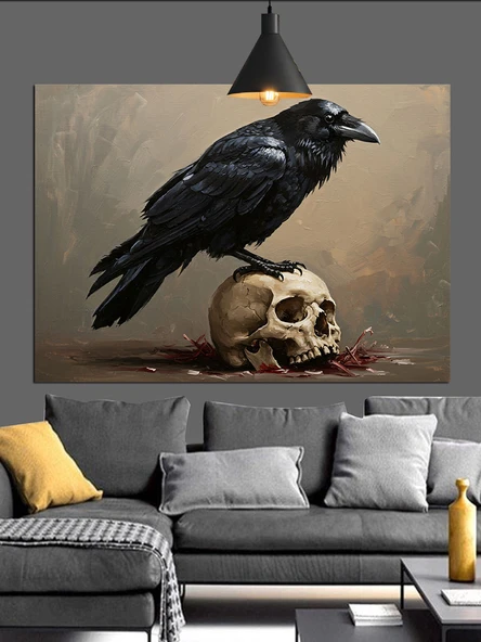 Karga ve Kafatası  Dekoratif Kanvas - Mdf Ahşap Tablo - 2