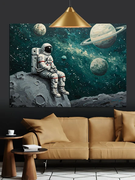 Uzay Giysili Astronot Dekoratif Kanvas - Mdf Ahşap Tablo - 3