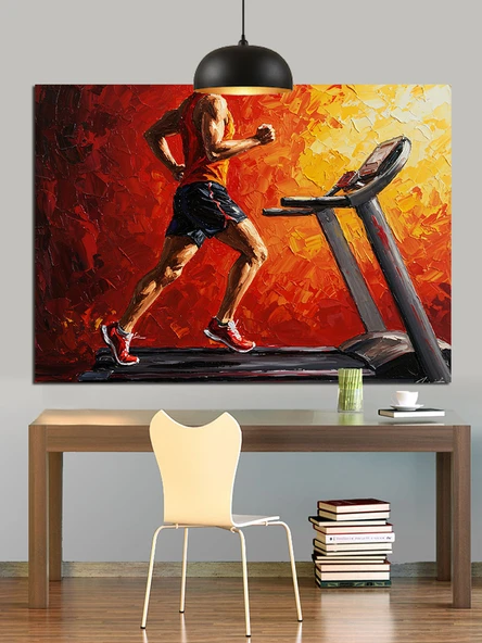 Koşu Bandında Egzersiz Kadın Dekoratif Kanvas - Mdf Ahşap Tablo