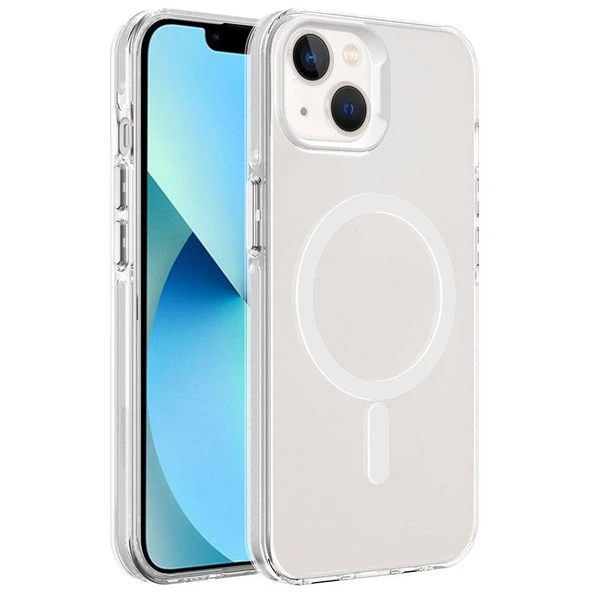 Apple iPhone 15 Plus Kılıf  M-safe Şarj Özellikli Buzlu Transparan C-Pro Sert Kapak ürün görseli