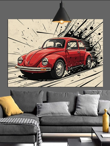 Kırmızı Klasik Araba Hızı Dekoratif Kanvas - Mdf Ahşap Tablo - 2