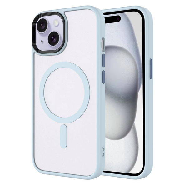 Apple iPhone 15 Kılıf Mat Arka Yüzey Wireless Şarj Özellikli  Flet M-safe Kapak - Resim 2