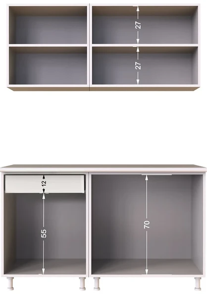 T Designo Esin Hazır Mutfak Dolabı 140 cm -Tezgah Dahil - Parlak Beyaz - Resim 5