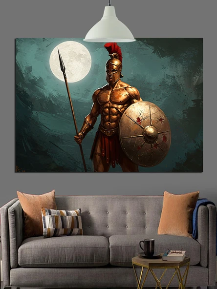 Antik Mızraklı Spartalı Savaşçı Dekoratif Kanvas - Mdf Ahşap Tablo