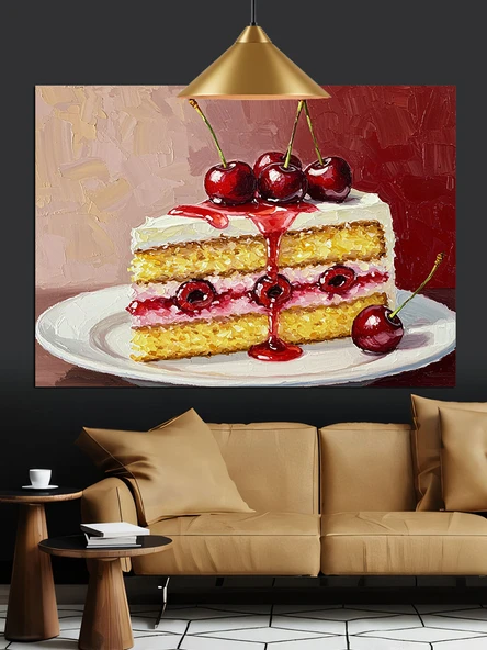 Vişneli Kek Tatlı Dilimi Dekoratif Kanvas - Mdf Ahşap Tablo - 2