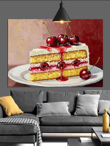Vişneli Kek Tatlı Dilimi Dekoratif Kanvas - Mdf Ahşap Tablo - 3