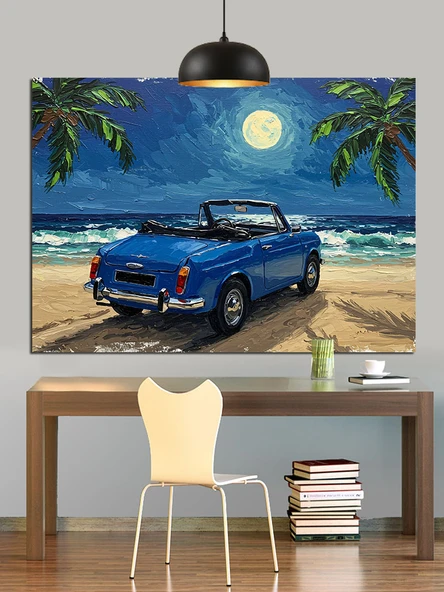 Mavi Araba Güneş Işığı Dekoratif Kanvas - Mdf Ahşap Tablo - 2