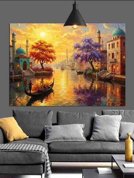 Göl Kenarı Gece Manzarası Dekoratif Kanvas - Mdf Ahşap Tablo - 2