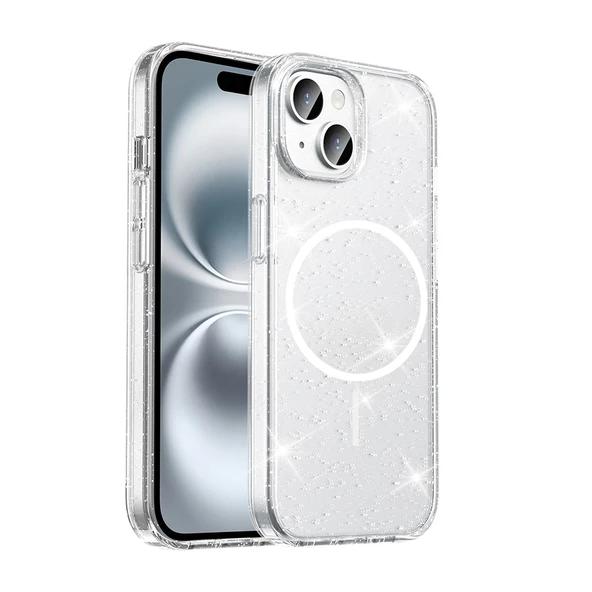 Apple iPhone 15 Kılıf M-safe Şarj Özellikli Parlayan Simli Saydam Renkli  Maris Kapak - Resim 2