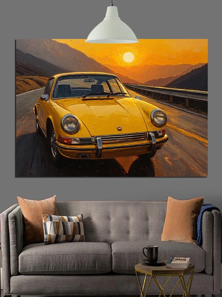 Sarı Klasik Araba Manzarası Dekoratif Kanvas - Mdf Ahşap Tablo - 2