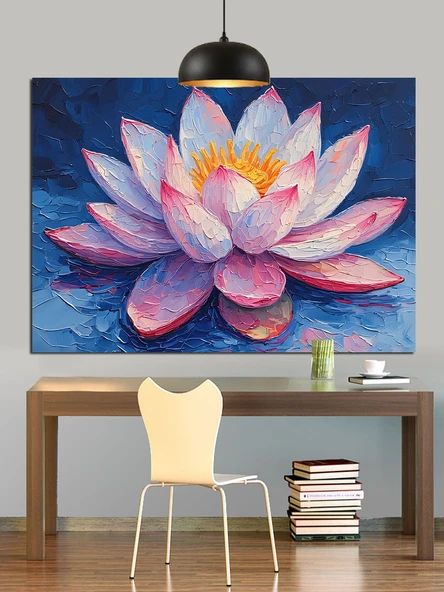 Mor Lotus Çiçeği Sanatı Dekoratif Kanvas - Mdf Ahşap Tablo