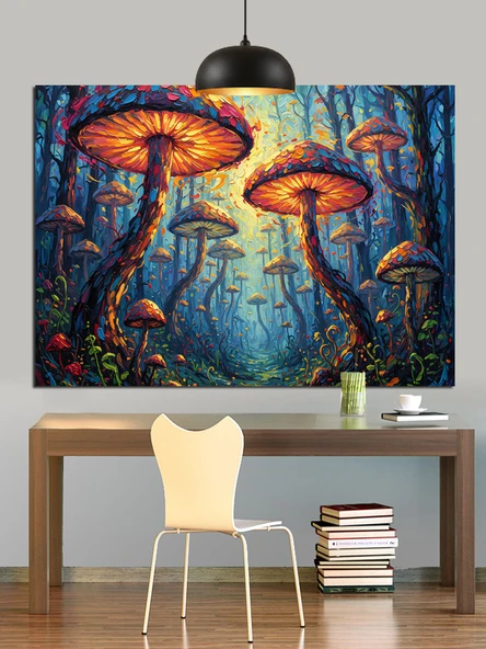 Korkunç Mantarlar Orman Manzarası Dekoratif Kanvas - Mdf Ahşap Tablo