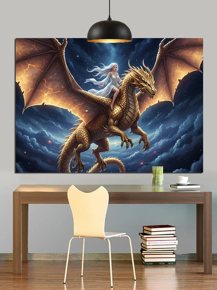 Fantastik Ejderha Hayvan Figürü Dekoratif Kanvas - Mdf Ahşap Tablo