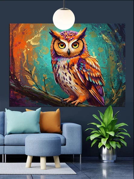 Sarı Gözlü Gece Baykuşu Dekoratif Kanvas - Mdf Ahşap Tablo - 3