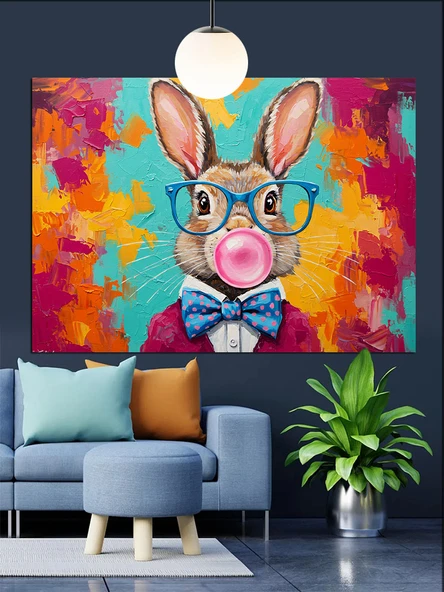 Tavşan Sakız Çiğniyor Dekoratif Kanvas - Mdf Ahşap Tablo - 3
