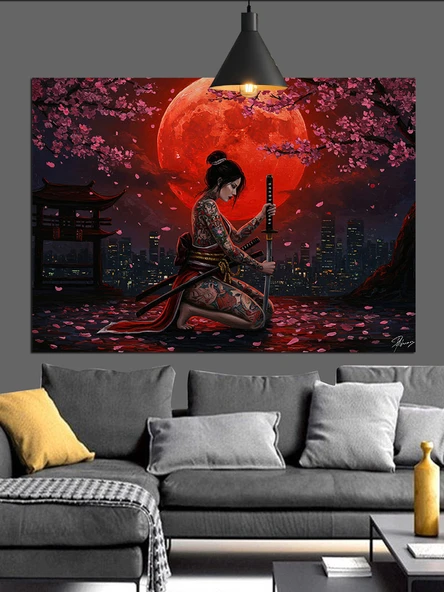 Kırmızı Dolunay Kadın Silüeti Dekoratif Kanvas - Mdf Ahşap Tablo - 3