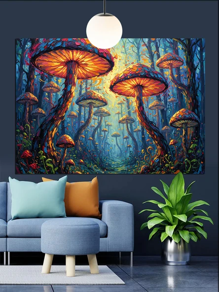 Korkunç Mantarlar Orman Manzarası Dekoratif Kanvas - Mdf Ahşap Tablo - 2