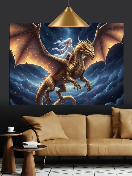 Fantastik Ejderha Hayvan Figürü Dekoratif Kanvas - Mdf Ahşap Tablo - 3