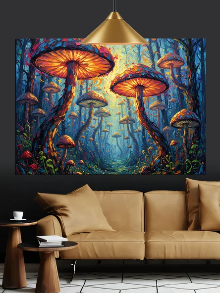 Korkunç Mantarlar Orman Manzarası Dekoratif Kanvas - Mdf Ahşap Tablo - 3
