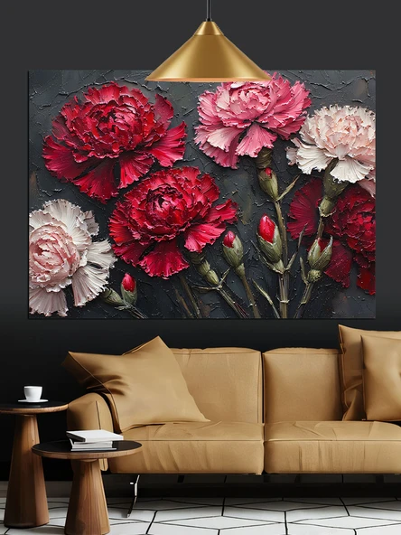 Kırmızı Gül Aşk Çiçeği Dekoratif Kanvas - Mdf Ahşap Tablo - 3