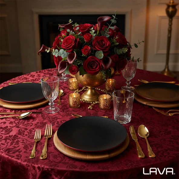 Lava Döküm Yuvarlak Servis Tabağı ve Kayın Servis Ahşabı. Çap(Ø)21cm.-Bordo - Resim 7