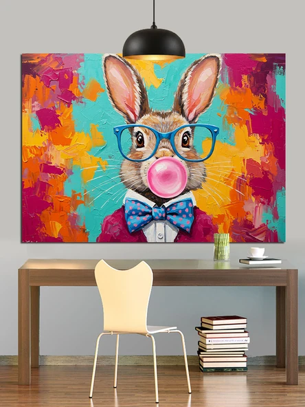 Tavşan Sakız Çiğniyor Dekoratif Kanvas - Mdf Ahşap Tablo - 2