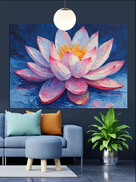 Mor Lotus Çiçeği Sanatı Dekoratif Kanvas - Mdf Ahşap Tablo - 2