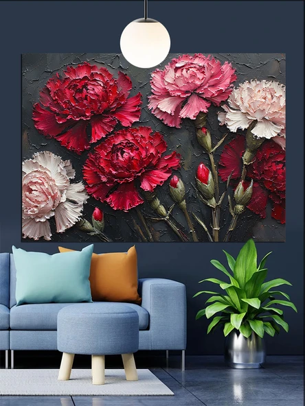 Kırmızı Gül Aşk Çiçeği Dekoratif Kanvas - Mdf Ahşap Tablo - 2