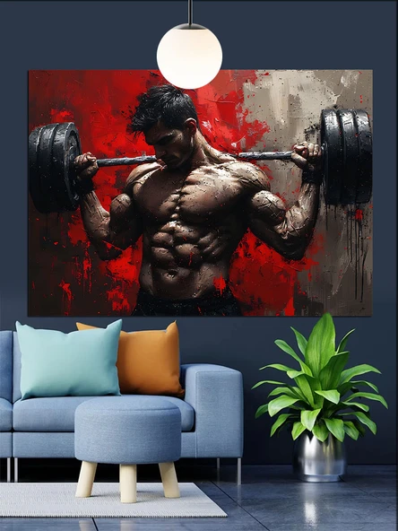 Kaslı Adam Vücut Geliştirme Dekoratif Kanvas - Mdf Ahşap Tablo - 3