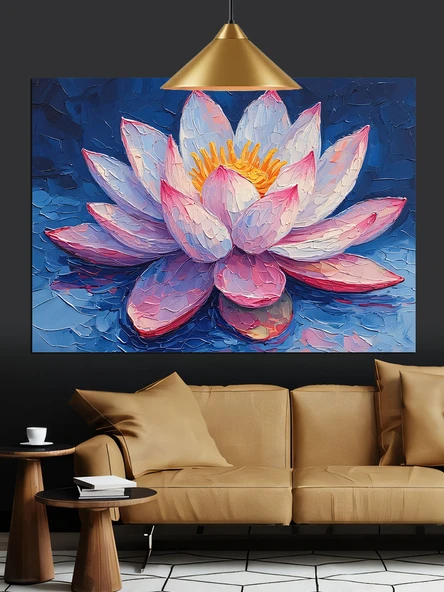 Mor Lotus Çiçeği Sanatı Dekoratif Kanvas - Mdf Ahşap Tablo - 3