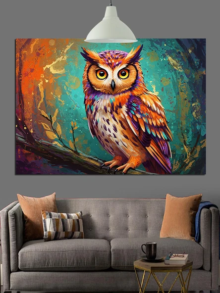 Sarı Gözlü Gece Baykuşu Dekoratif Kanvas - Mdf Ahşap Tablo