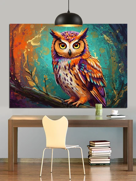 Sarı Gözlü Gece Baykuşu Dekoratif Kanvas - Mdf Ahşap Tablo - 2