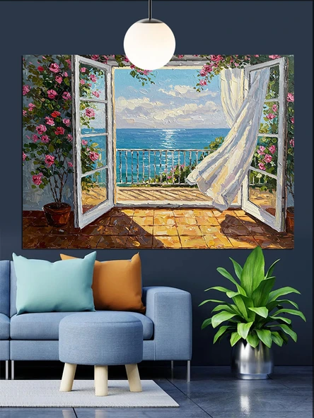 Pencere Deniz Manzarası Huzur Dekoratif Kanvas - Mdf Ahşap Tablo - 2